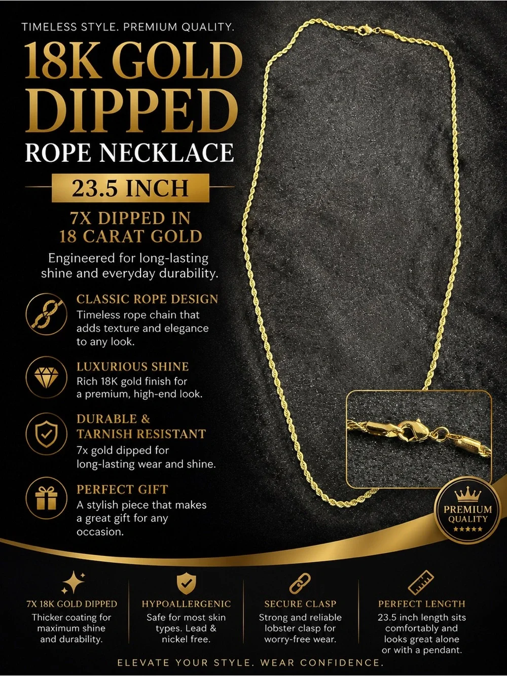 18K Gold Dipped Rope Necklace - 23.5
